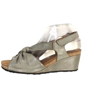 Salvia Rae Verona Leather Wedge Slingback Sandals Light Grey US 7.5 EU 38